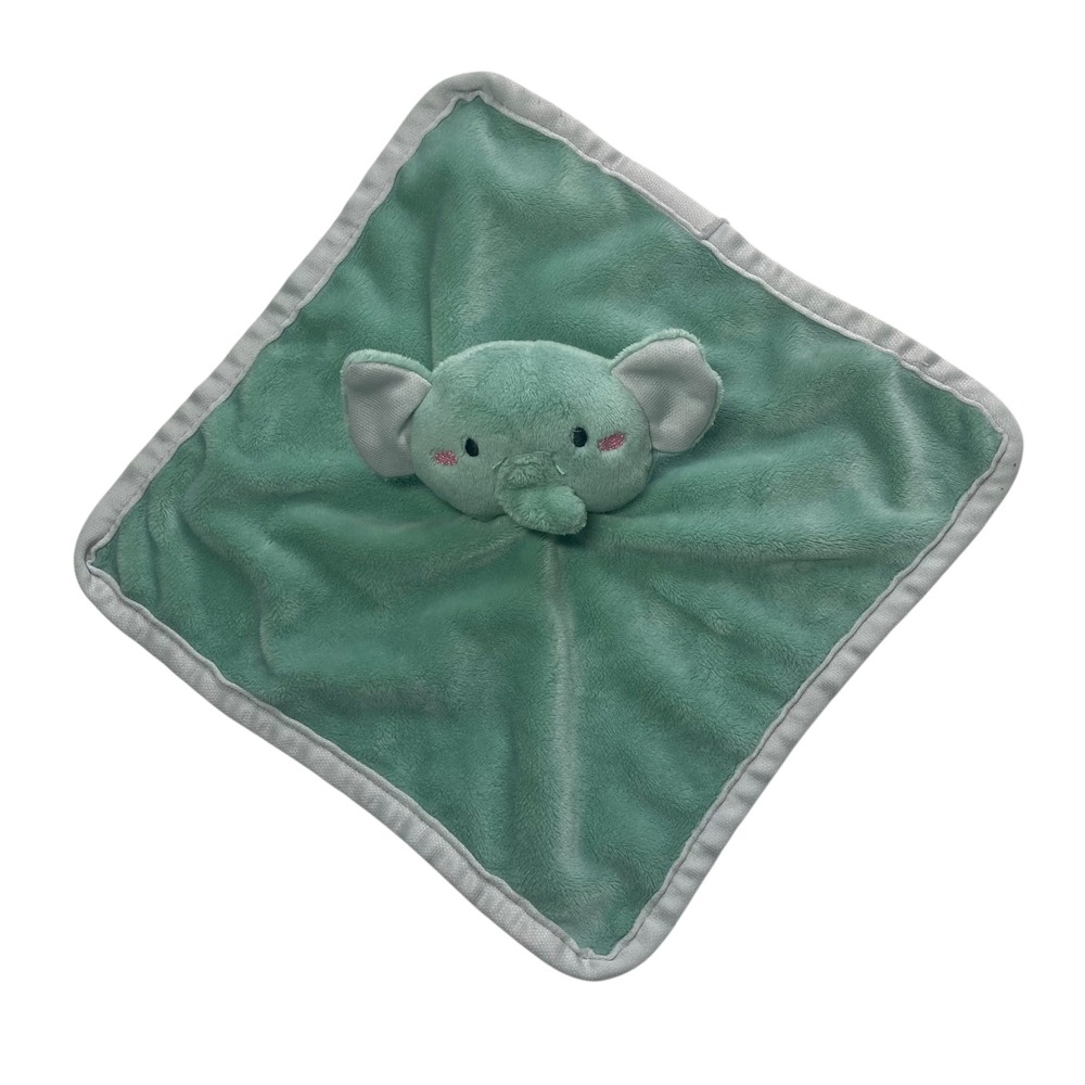 Walmart Green Elephant Lovey 10" Security Blanket Plush White